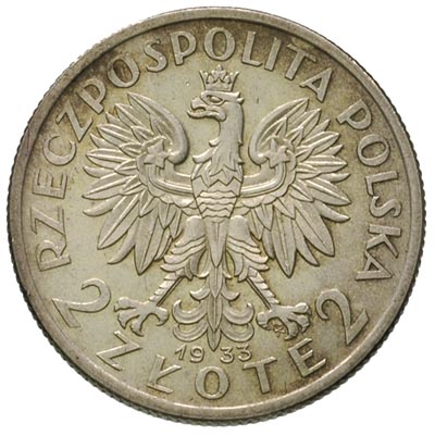 2 złote 1933, Warszawa, Głowa Kobiety, Parchimowicz 110 b, patyna
