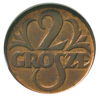 2 grosze 1928, Warszawa, Parchimowicz 102 d, moneta w pudełku NGC z certyfikatem MS 63 RB (Red Brown określenie barwy i patyny)