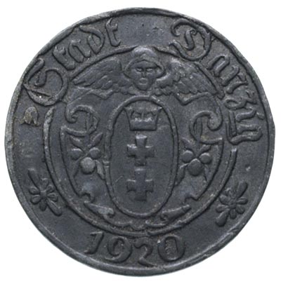 10 fenigów, 1920, Gdańsk, na rewersie duża cyfra 10, Parchimowicz 52, rzadkie