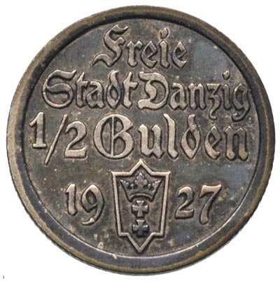 1/2 guldena 1927, Berlin, Koga,  Parchimowicz 59 b, rzadszy rocznik, ciemna patyna