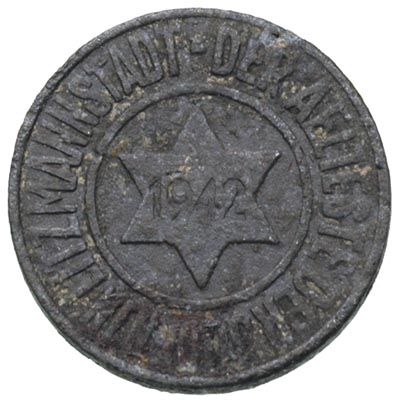 10 fenigów 1942, Łódź, aluminium magnez, Parchimowicz P-25, moneta z certyfikatem G. Franquinet’a, ślady korozji, rzadkie