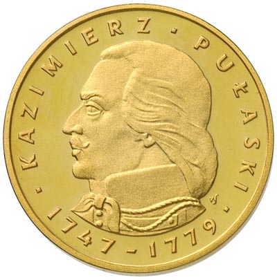 500 złotych 1976, Warszawa, Kazimierz Pułaski, złoto 29.90 g, Parchimowicz 321, moneta wybita stemplem lustrzanym, w oryginalnym pudełku NBP