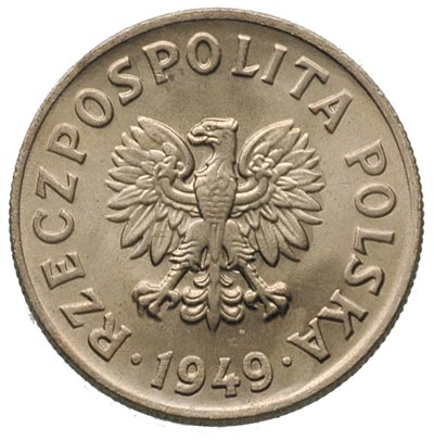 50 groszy 1949, Warszawa, na rewersie wklęsły napis PRÓBA, miedzionikiel 4.93 g, Parchimowicz -