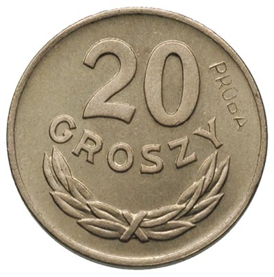 20 groszy 1949, Warszawa, na rewersie wklęsły napis PRÓBA, miedzionikiel 2.98 g, Parchimowicz -