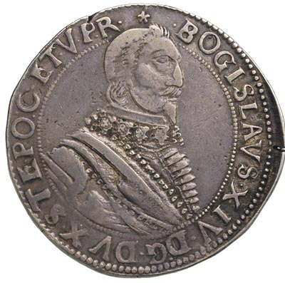 talar 1631, Szczecin, moneta z tytułem biskupa kamieńskiego, Hildisch 319, Dav. 7276, lekko pęknięty krążek, patyna