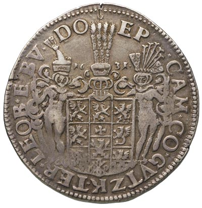talar 1631, Szczecin, moneta z tytułem biskupa kamieńskiego, Hildisch 319, Dav. 7276, lekko pęknięty krążek, patyna