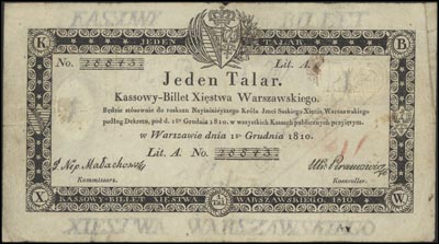 1 talar 1.12.1810, podpis komisarza; Małachowski