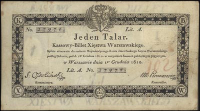 1 talar 1.12.1810, podpis komisarza; Ossoliński,
