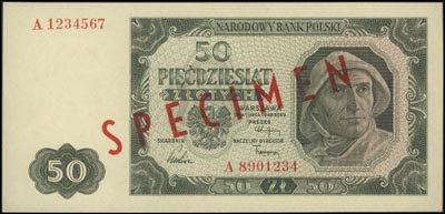 50 złotych 1.07.1948, seria A 1234567, A 8901234, SPECIMEN, Miłczak 138d, rzadkie
