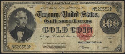 100 dolarów 1922, IN GOLD COIN, podpisy Speelman-White, Fr. 1215, Pick 277, rzadkie