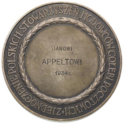 medal nagrodowy dla Jana Appelta 1934 r., Aw: W 