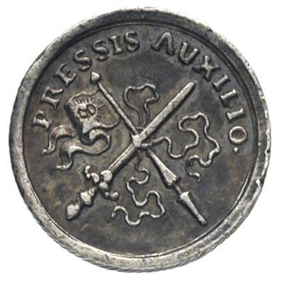 Jan Jerzy III 1680-1691 - medal, Aw: Popiersie w prawo i napis IOH GEORG - III D G EL SAX, Rw: Skrzyżowane miecz i sztandar, w polu napis PRESSIS AVXILIO, srebro 2.43 g, 15 mm, Merserburger -