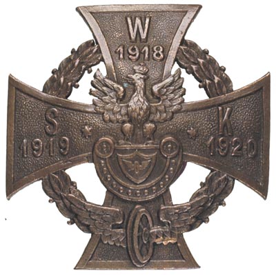II Rzeczpospolita, -odznaka pamiątkowa Związku Byłych Uczestników Wojskowej Straży Kolejowej 1918-1919 1920, brąz 36 x 36 mm, Stela 19.25, brak nakrętki
