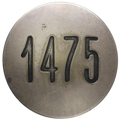 odznaka Policji Państwowej, z numerem 1475, mosiądz srebrzony, średnica 50 mm, podkładka mosiężna z napisem POLICJA PAŃSTWOWA 1475 / XIII, nakrętka sygnowana J. Chyliński, rzadka