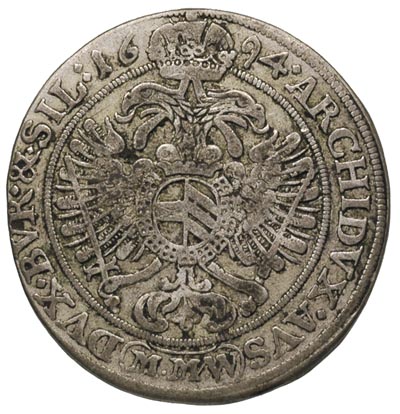Leopold 1657-1705, 15 krajcarów 1694, Wrocław, F.u.S. 602, Herinek 1023