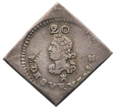 Tournai, 20 soli, (1709), klipa jednostronna, srebro 7.00 g, Delmonte 363, Brause-Mansfeld 7, rzadkie