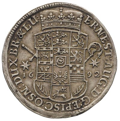 Ernest August 1679-1698, 2/3 talara (gulden) 1692, Welter 1970, Dav. 394, patyna