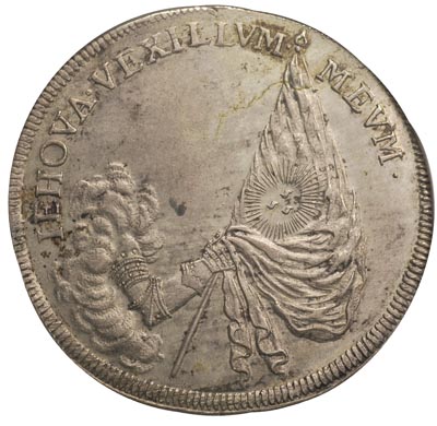 Jan Jerzy IV 1691-1694, talar 1691, Lipsk, Aw: Napisy w poziomie i otoku, Rw: Ramię z chorągwią, Schnee 971, Dav. 7643, moneta w pudełku NGC z certyfikatem AU 55, patyna