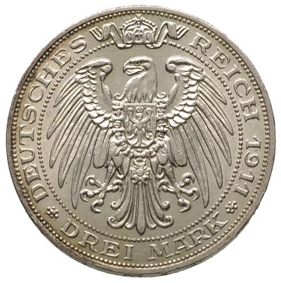 Prusy Wilhelm II 1888-1918, 3 marki 1911/A, Berlin, 100-lecie Uniwersytetu we Wrocławiu, J. 108, ładne