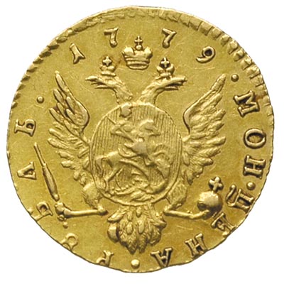 rubel 1779, Petersburg, Aw: Popiersie, Rw: Orzeł dwugłowy, złoto 1.24 g, Bitkin 115 R, Fr. 135, bardzo ładny
