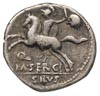 M. Sergius Silus, 116-115 pne, denar, Aw: Głowa Romy w prawo, Rw: Jeździec w lewo, trzymający miec..