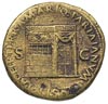 Neron 54-58, sestercja 66, Lugdunum, Aw: Popiersie cesarza w prawo, Rw: Widok świątyni Janusa, brą..