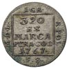 grosz srebrem 1767, Warszawa, korona nad monogramem płaska, Plage 217, miejscowa zielona patyna