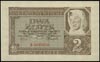 2 złote 1.03.1940, seria B 0000000, Miłczak 92, na stronie odwrotnej ślady po odklejaniu banknotu,..