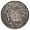 medal zaślubinowy, /ok.1635 r./, Aw: Para podająca sobie ręce nad ołtarzykiem, po bokach drzewa z ..