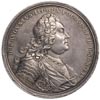 medal koronacyjny autorstwa H.P.Groskurta 1734 r., Aw: Popiersie króla w peruce i zbroi w prawo, n..