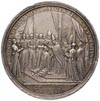 medal koronacyjny autorstwa H.P.Groskurta 1734 r., Aw: Popiersie króla w peruce i zbroi w prawo, n..