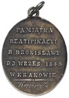 medalik - pamiątka beatyfikacji B. Bronisławy, 3 IX 1840, Kraków, Aw: Niewiasta klęcząca przed Chr..
