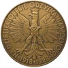 10-lecie odzyskania wolności-medal autorstwa T. Breyera 1928 r., Aw: Orzeł z cyfrą X na piersi i n..