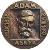 Adam Asnyk - medal wybity na stulecie urodzin 1938 r., Aw: Popiersie en face w kwadracie, z boków ..
