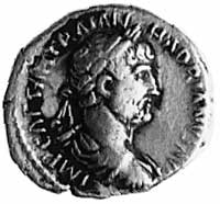 quinar, Aw: Popiersie cesarza w wieńcu na głowie i napis IMP CAESAR TRAIAN HADRIANVS AVG, Rw: Vict..