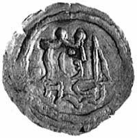 brakteat guziczkowy, Aw: Głowa króla z mieczem , Kop.II -RRR-, 0,35 g. (bardzo rzadka moneta znana..