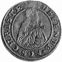 grosz 1577, Gdańsk, Aw: Herb Gdańska i napis, Rw: Półpostać Chrystusa i napis, Kop.I -R-, H-Cz.614