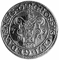 grosz 1579, Gdańsk, Aw: Popiersie i napis, Rw: Tarcza herbowa i napis, Kop.II -R-, H-Cz.632