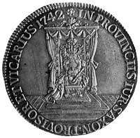 gulden 1742, Drezno, Aw: Król na koniu i napis, Rw: Tron i napis, Kop.I.2a -R- (opisany jako 1/2 t..