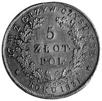 5 złotych 1831, Warszawa, Aw: Tarcza herbowa i napis, Rw: Nominał i napis, Plage 272 odmiana 17 21..