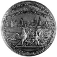 medal na 300-lecie przyłączenia Prus Królewskich do Polski 1754, nieznany medalier, Aw: Dwa orły t..