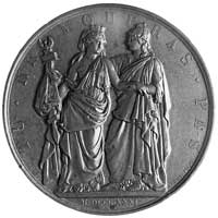 medal wydany przez Komitet Brukselski 1831, autorstwa Barre’a, Aw: Dwie stojące postacie kobiece s..