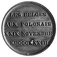 medal wybity przez Belgów w trzecią rocznicę wybuchu Powstania Listopadowego 1833, Aw: Dwie ręce t..
