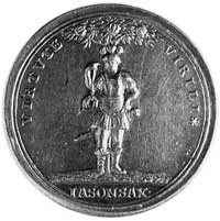 Saksonia 1719-Fryderyk August - medal zaślubinowy, Aw: Stojący rycerz w antycznej zbroi, w odcinku..