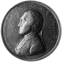 medal wybity z okazji pobytu Napoleona w Dreźnie 1807, autorstwa Hoecknera, Aw: Popiersie Fryderyk..