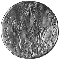 medal religijny XVII w., Aw: Siedząca postać z p