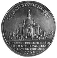 medal na 50-lecie kościoła ewangelickiego w Jeleniej Górze 1759, Aw: Widok kościoła, u góry napis ..