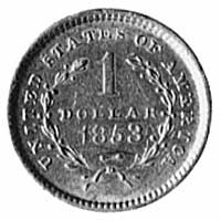 1 dolar 1853, Filadelfia, Aw: Głowa Wolności, Rw: Nominał i data w wieńcu, Fr.84 złoto