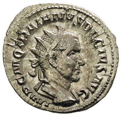 Trajan Decjusz 249-251, antoninian 249-251, Rzym, Aw: Popiersie cesarza w koronie radialnej w prawo, Rw: Dwie Pannonie stojące odwrócone od siebie, trzymające sztandary legionowe, napis PANNONIAE, RIC 21b