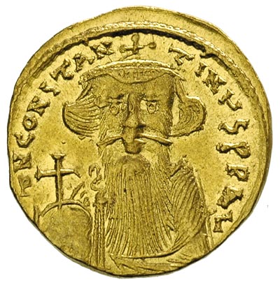 Konstans II 641-668, solidus, oficyna G, Aw: Popiersie cesarza z długą brodą i wąsami, Rw: Krzyż na trójstopniowym podeście, złoto 4.47 g, Sear 956, wyśmienity stan zachowania